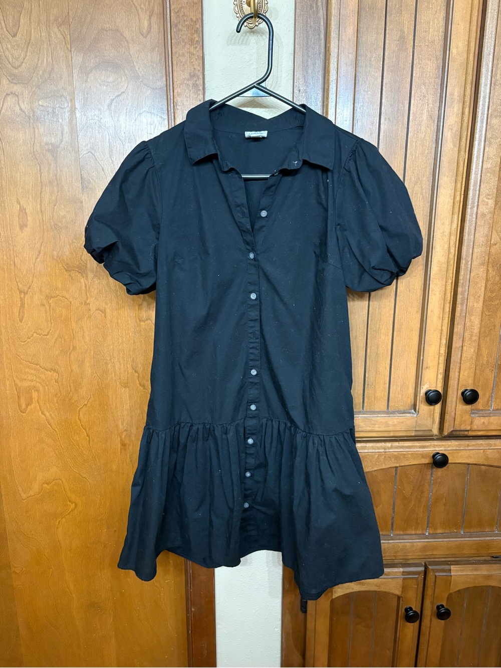 J. Crew Factory Black Puff-Sleeve Button-Front Mini Dress